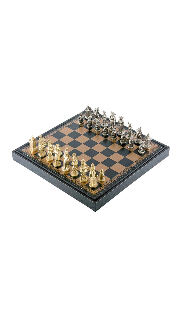 Landsknecht Set + Leatherette chessboard Black Gold