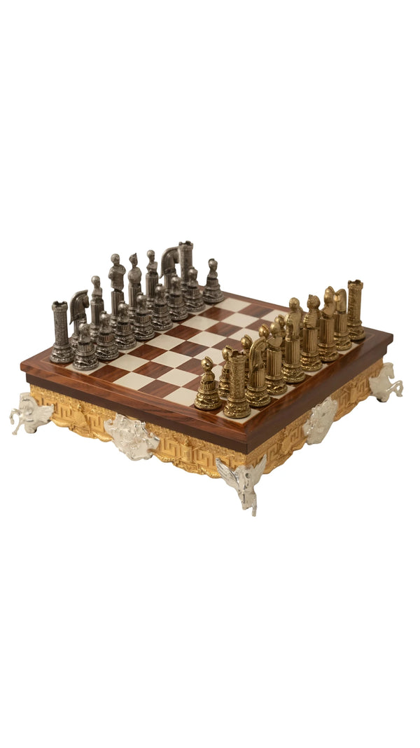 Roman Busts Set + Style Wooden and Metal Chessboard Box