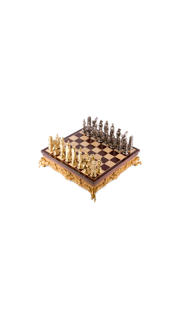 Roman Empire Style Wooden Metal Chessboard Box