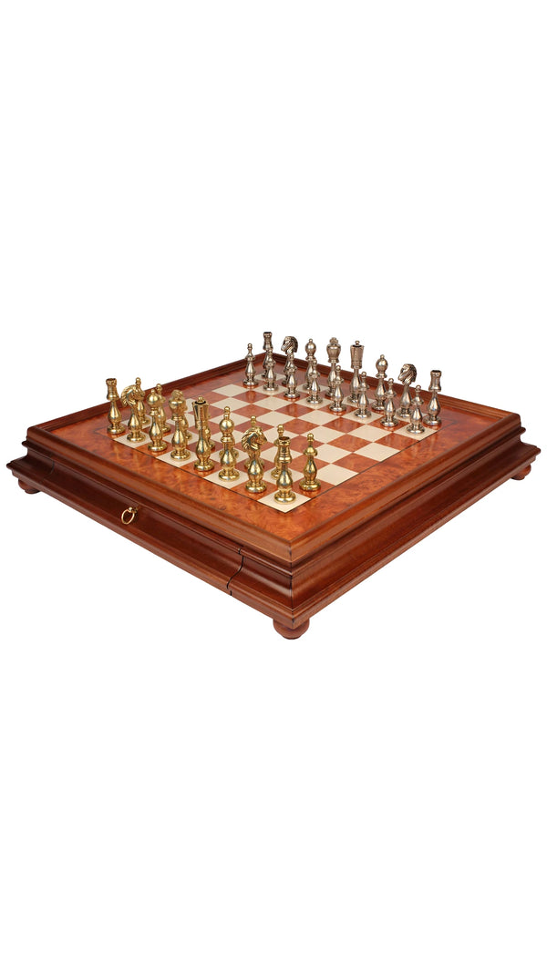 Arabesque Staunton Set +  Elm Briar Wood Chessboard with Drawer