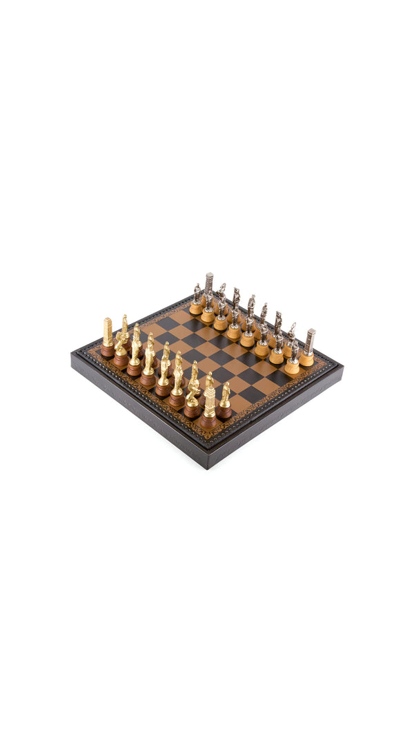 Romans VS Barbarians Set + Leatherette Chessboard Black Gold
