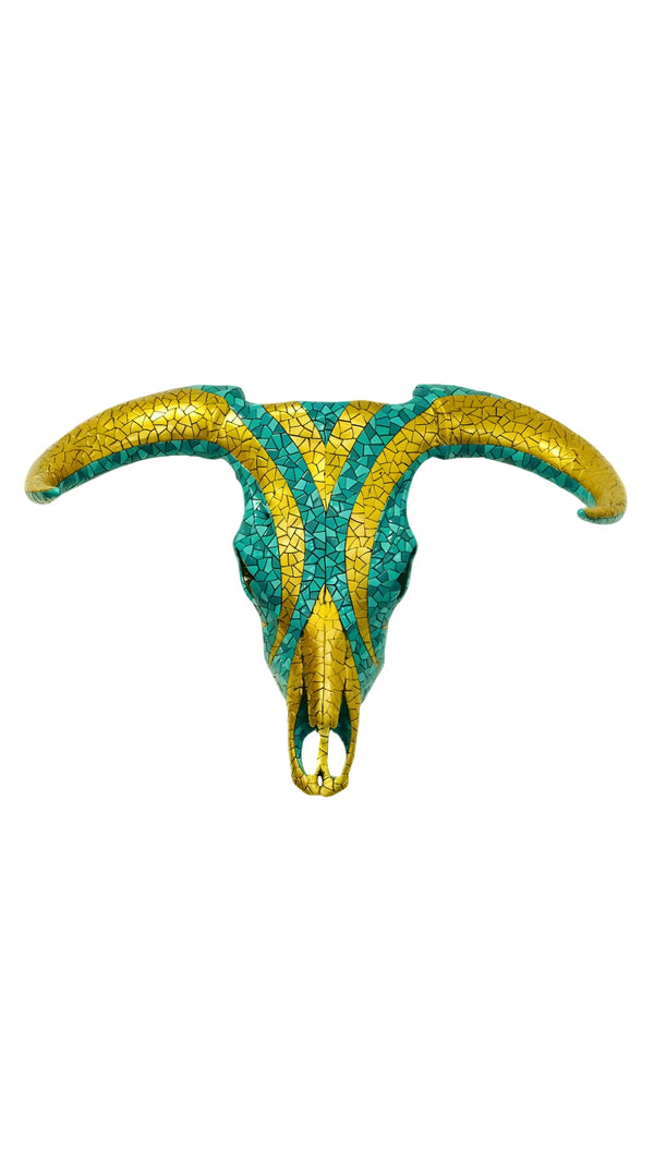Carnival Mosaic Turquoise Bull Skull All measurements