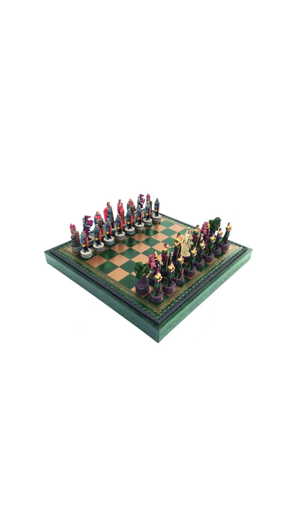 Robin Hood Chess Set with Leatherette Chessboard Box + Checker Set