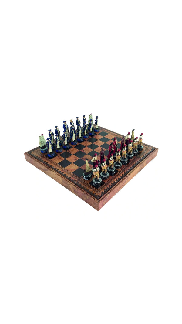 Pirates Set Hand Painted Resin Chess Pieces + Leatherette Chess Board