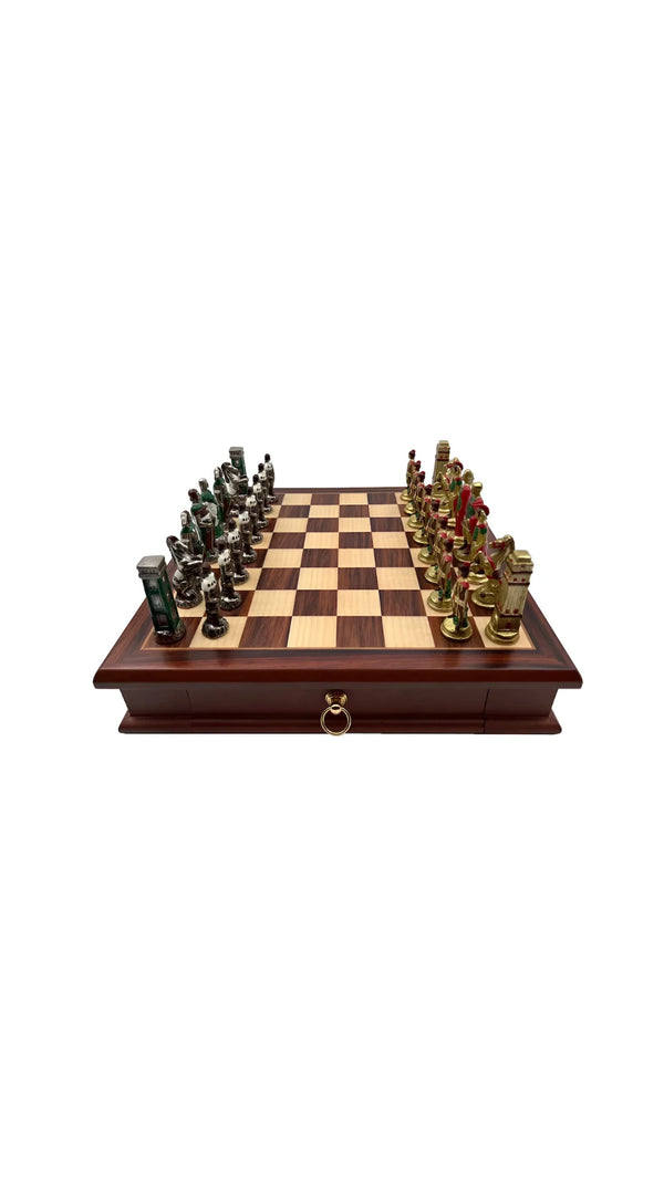 Romans VS Barbarians Set + Rosewood Wooden Chessboard with Drawer