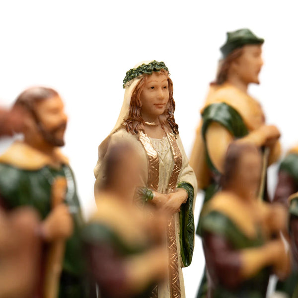 Robin Hood Chess Set with Leatherette Chessboard Box + Checker Set