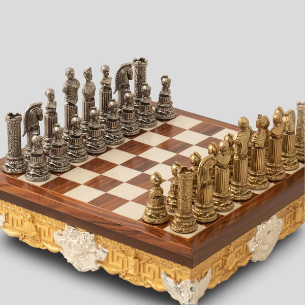 Roman Busts Set + Style Wooden and Metal Chessboard Box