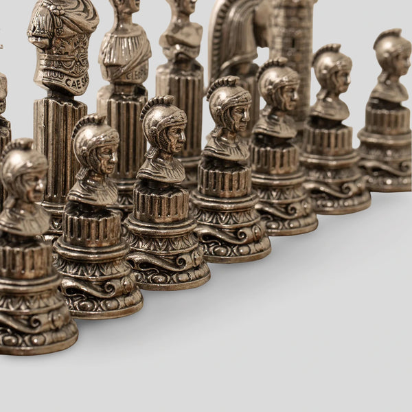 Roman Busts Set + Style Wooden and Metal Chessboard Box