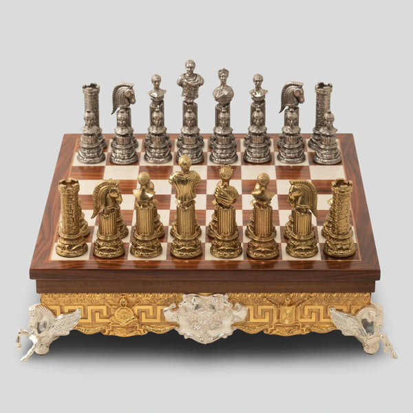 Roman Busts Set + Style Wooden and Metal Chessboard Box