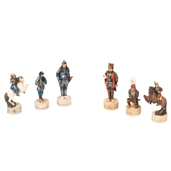 Samurai Set Hand Painted Resin Chess Pieces+Leatherette Red Chessboard Box