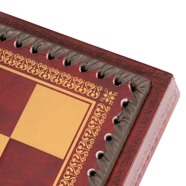 Samurai Set Hand Painted Resin Chess Pieces+Leatherette Red Chessboard Box