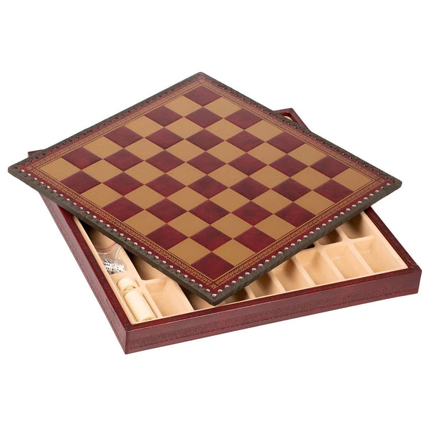 Samurai Set Hand Painted Resin Chess Pieces+Leatherette Red Chessboard Box