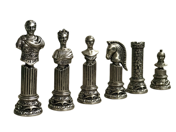 Roman Busts Set + Walnut Briar Wood Chessboard Box