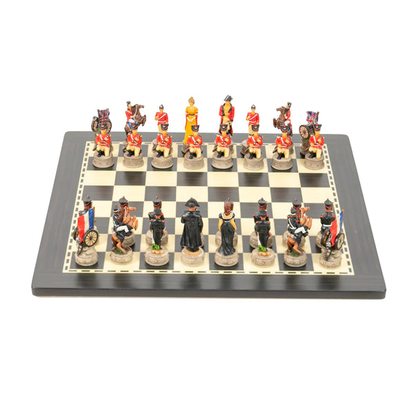Hand painted Chess Set Waterloo Battle+Wooden Ebony Style Chessboard