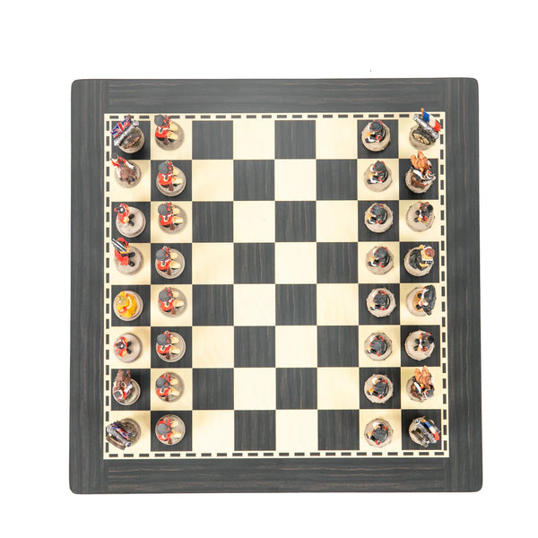 Hand painted Chess Set Waterloo Battle+Wooden Ebony Style Chessboard