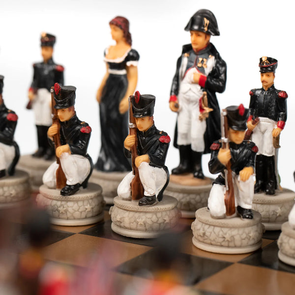 Hand painted Chess Set Waterloo Battle+Wooden Ebony Style Chessboard