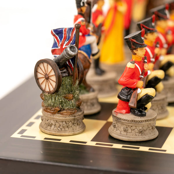 Hand painted Chess Set Waterloo Battle+Wooden Ebony Style Chessboard