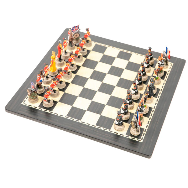 Hand painted Chess Set Waterloo Battle+Wooden Ebony Style Chessboard