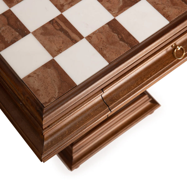 Staunton XL Set + Tilia Wood Chess table Marble Top Double Drawer