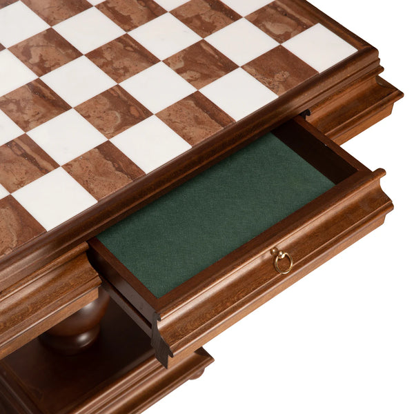 Staunton XL Set + Tilia Wood Chess table Marble Top Double Drawer