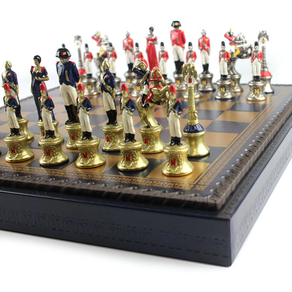 Napoleon Medium Set + Leatherette Gold Blue Chessboard
