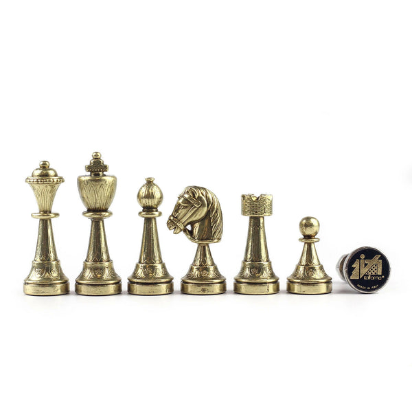 Staunton Set + Leatherette Chessboard Gold Black