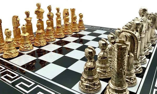 Roman Emperor Chess Set + Black Lacquered Wooden ChessBoard