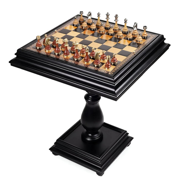 Staunton Set Solid Brass Wood Chess Pieces + Briar precious wood chess table
