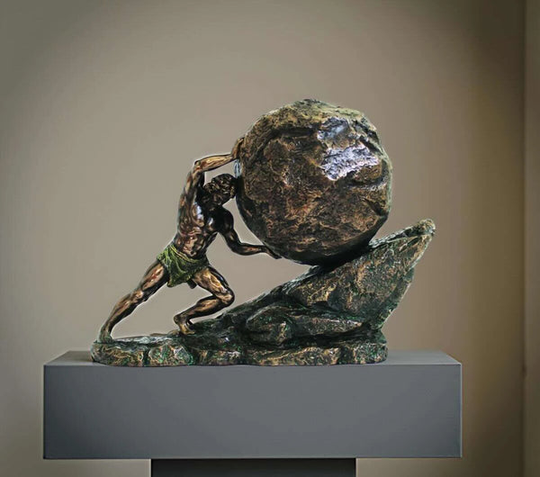 Sisyphus pushing the eternal boulder