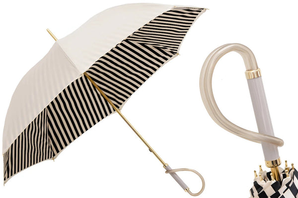 Ivory Umbrella with Black Stripes