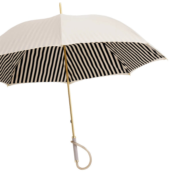 Ivory Umbrella with Black Stripes
