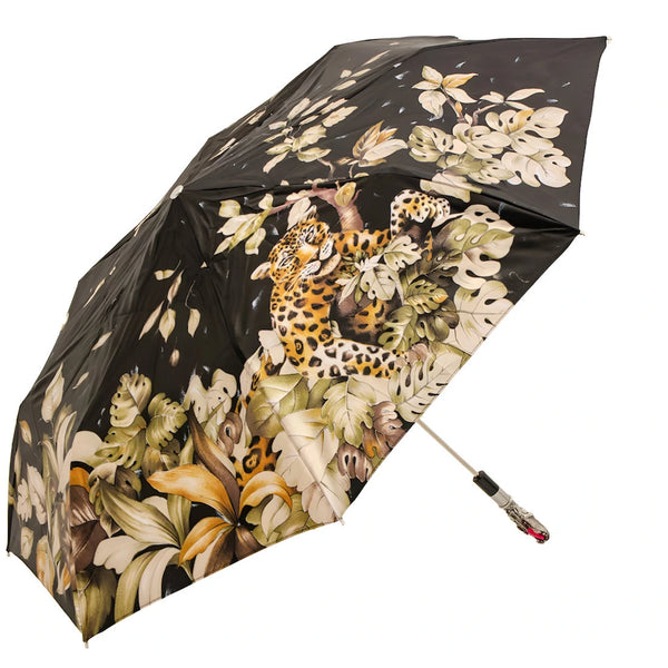 Leopard Folding Umbrella with Red Gem and Crystals