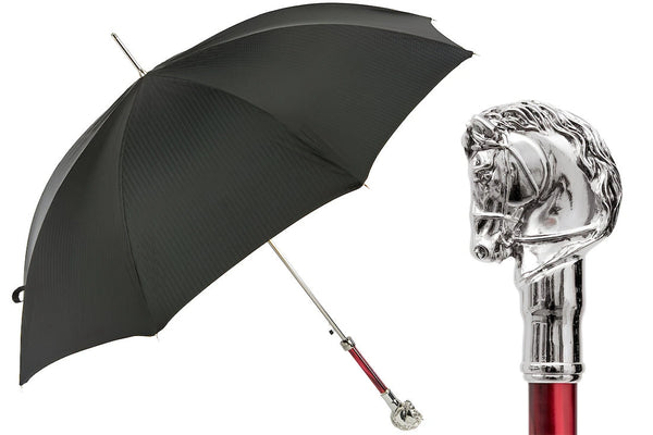 Elegant Umbrella with Silver Horse Handle