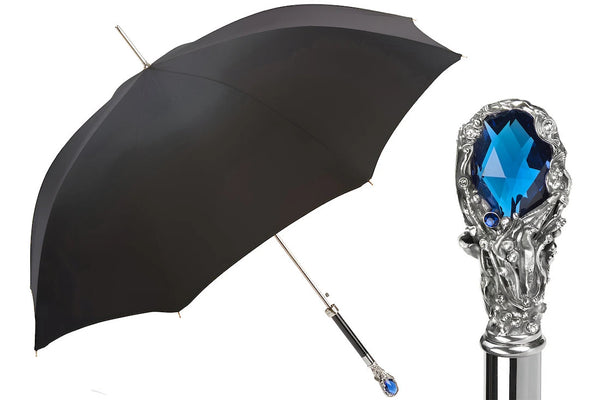 Black Umbrella with Luxury Blue Gem Handle