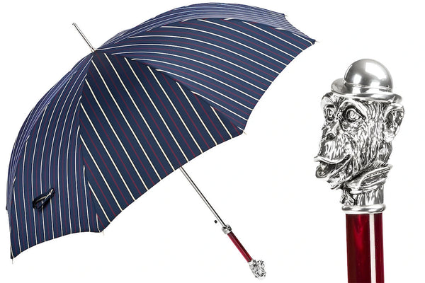 Striped Umbrella with Silver Monkey Handle