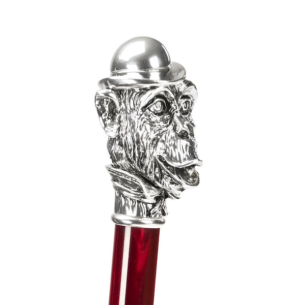 Striped Umbrella with Silver Monkey Handle