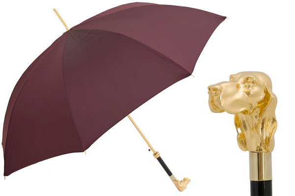 Burgundy Umbrella with Golden Dog