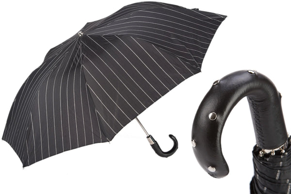 Folding Umbrella with Studs Leather Handle