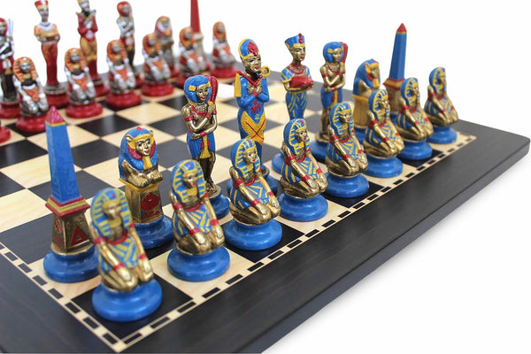 Hand Painted Metal Chess Pieces + Ebony effect wooden chessboard