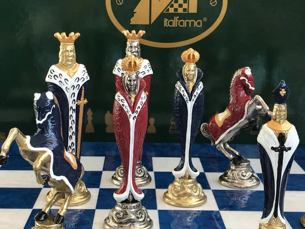 Renassaince Set + Blue Madrona Briar Wood Chessboard Glossy Finish