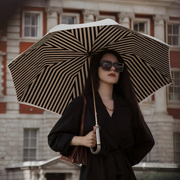 Ivory Umbrella with Black Stripes