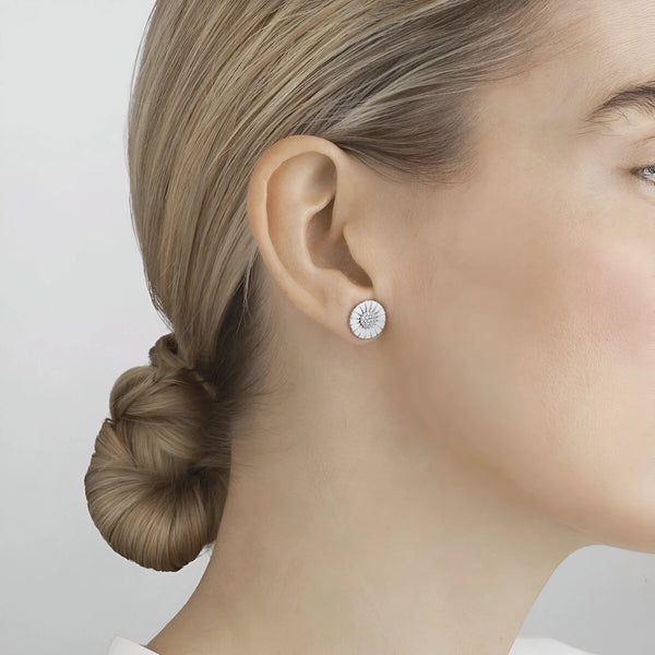Daisy Sterling Silver Diamond White Enamel Stud Earrings