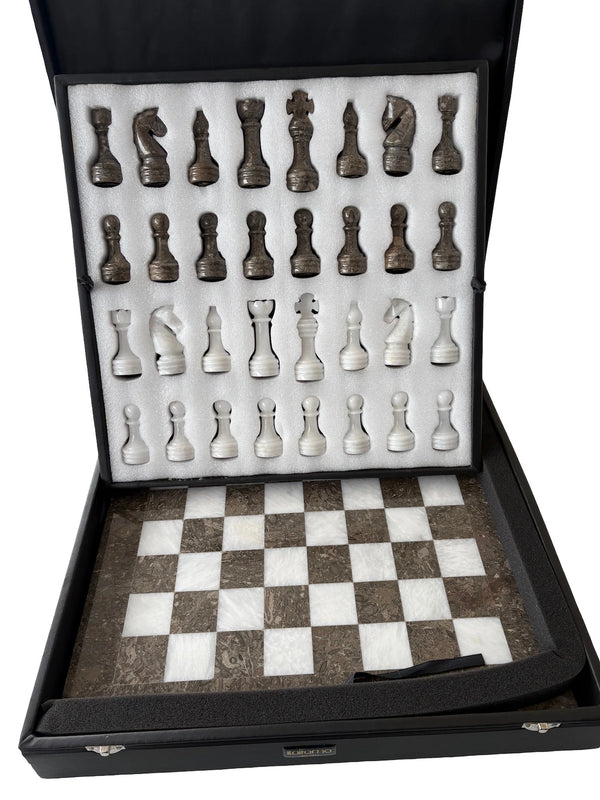 Grey and White Marble Chess Set