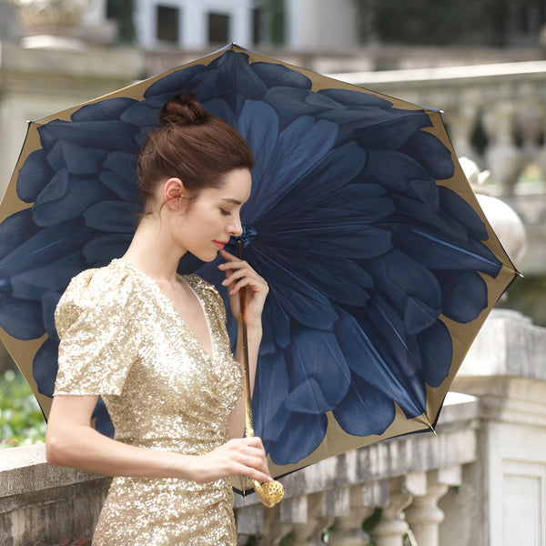 Luxury Blue Dahlia Umbrella Double Cloth