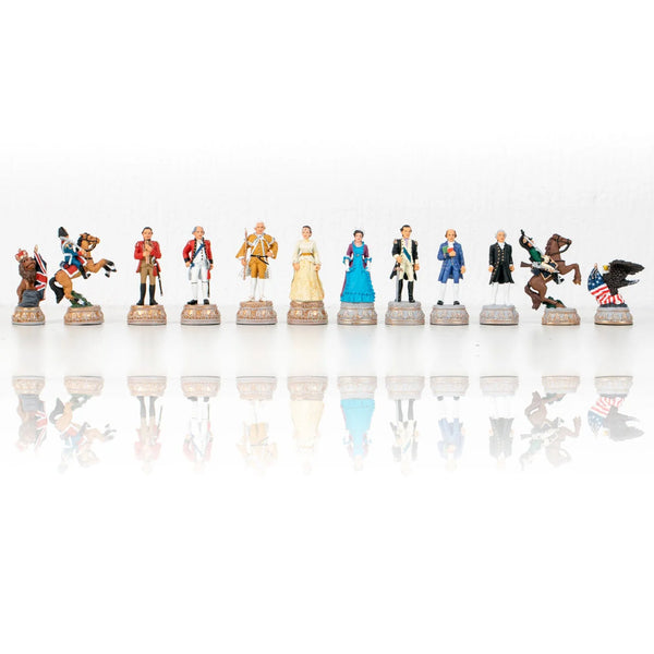 Hand Painted Pewter Chess Pieces + Leatherette Chess Board