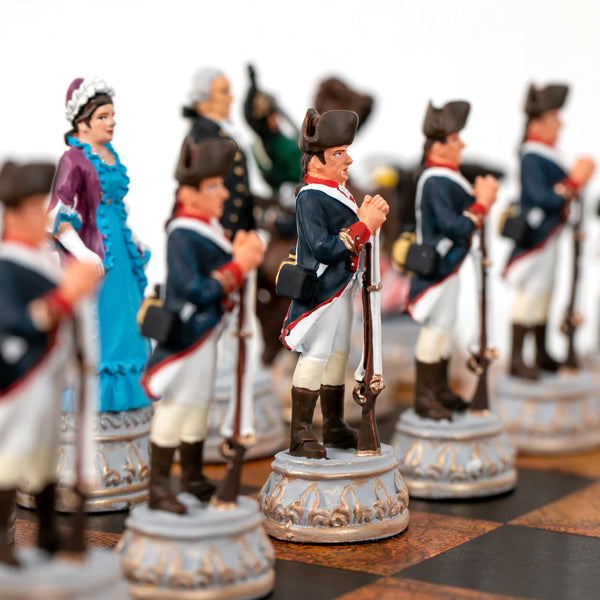 Hand Painted Pewter Chess Pieces + Leatherette Chess Board