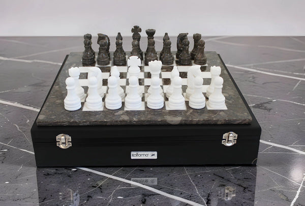 Grey and White Marble Chess Set