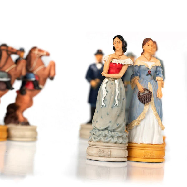 American Civil War Hand Chess Pieces + Rosewood Chess Board