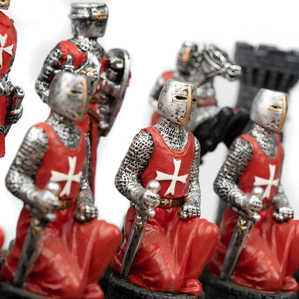 Templars Set + Leatherette Chessboard Box + Checker Set