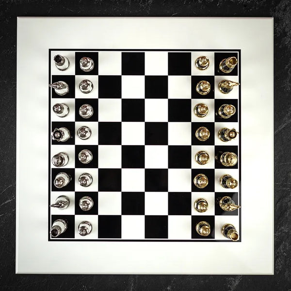 Arabesque Metal Wood Chess Pieces with White Black Chess Board Large